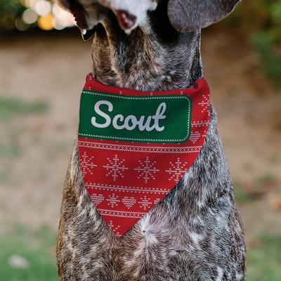 Show full view: Buckle-Down Christmas Holiday Sweater Stitch Hearts & Snowflakes Personalized Dog Bandana slide 4 of 6