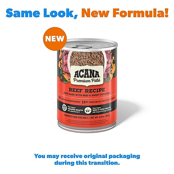 Show full view: ACANA Premium Pate Beef in Bone Broth Grain-Free Wet Dog Food, 12.8-oz, case of 12 slide 3 of 13
