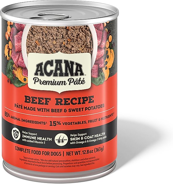 Show full view: ACANA Premium Pate Beef in Bone Broth Grain-Free Wet Dog Food, 12.8-oz, case of 12 slide 1 of 13