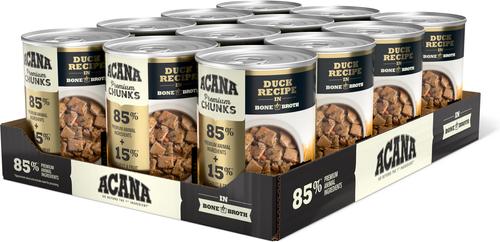 Show full view: ACANA Premium Chunks Duck in Bone Broth Grain-Free Wet Dog Food, 12.8-oz can, case of 12 slide 3 of 12