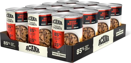 Show full view: ACANA Premium Chunks Beef in Bone Broth Grain-Free Wet Dog Food, 12.8-oz can, case of 12 slide 4 of 13
