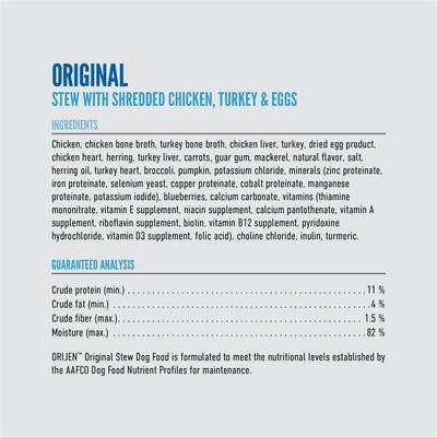 Show full view: ORIJEN Real Meat Shreds Original Stew Wet Dog Food, 12.8-oz can, case of 12 slide 9 of 12