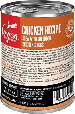Show full view: ORIJEN Real Meat Shreds Chicken Stew Wet Dog Food, 12.8-oz can, case of 12 slide 4 of 12