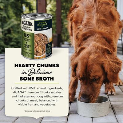 Show full view: ACANA Premium Chunks Pork in Bone Broth Grain-Free Wet Dog Food, 12.8-oz can, case of 12 slide 8 of 12