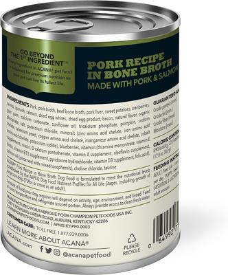 Show full view: ACANA Premium Chunks Pork in Bone Broth Grain-Free Wet Dog Food, 12.8-oz can, case of 12 slide 5 of 13