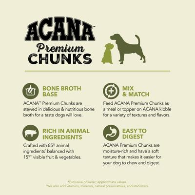 Show full view: ACANA Premium Chunks Pork in Bone Broth Grain-Free Wet Dog Food, 12.8-oz can, case of 12 slide 5 of 12