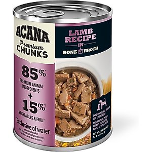 ACANA Premium Chunks Lamb in Bone Broth Grain-Free Wet Dog Food, 12.8-oz can, case of 12
