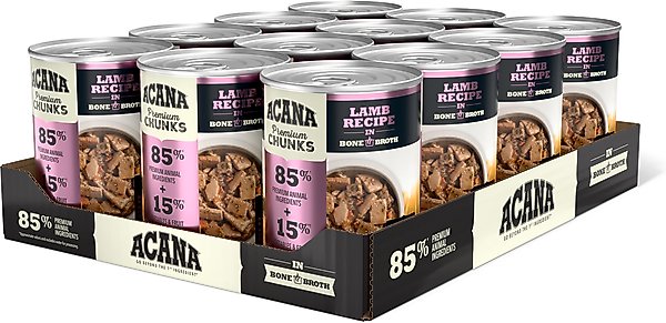 Show full view: ACANA Premium Chunks Lamb in Bone Broth Grain-Free Wet Dog Food, 12.8-oz can, case of 12 slide 4 of 13