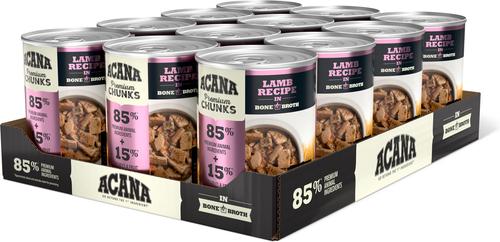 Show full view: ACANA Premium Chunks Lamb in Bone Broth Grain-Free Wet Dog Food, 12.8-oz can, case of 12 slide 3 of 12