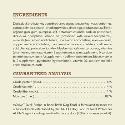 Show full view: ACANA Premium Chunks Duck in Bone Broth Grain-Free Wet Dog Food, 12.8-oz can, case of 12 slide 9 of 12