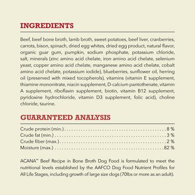 Show full view: ACANA Premium Chunks Beef in Bone Broth Grain-Free Wet Dog Food, 12.8-oz can, case of 12 slide 9 of 12