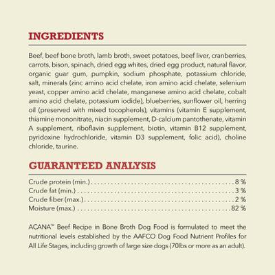 Show full view: ACANA Premium Chunks Beef in Bone Broth Grain-Free Wet Dog Food, 12.8-oz can, case of 12 slide 10 of 13
