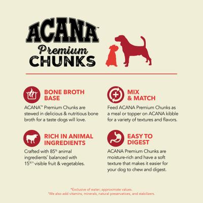 Show full view: ACANA Premium Chunks Beef in Bone Broth Grain-Free Wet Dog Food, 12.8-oz can, case of 12 slide 6 of 13