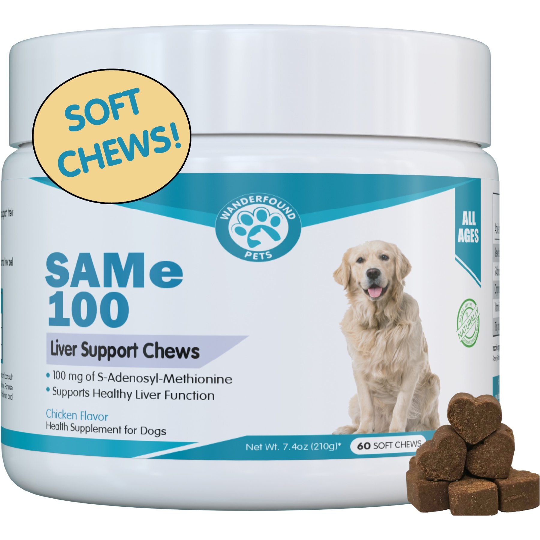 Wanderfound Pets SAMe 100 Liver Support for Dogs, 60 count