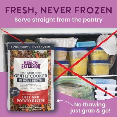 Show full view: Health Extension Gently Cooked Beef & Potato Recipe Wet Dog Food, 9-oz pouch, 10 count slide 6 of 11