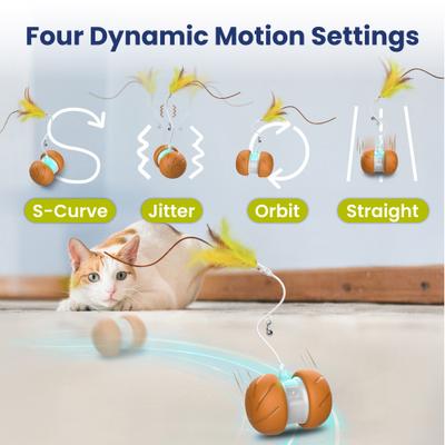 Show full view: PawsPik Feather Tail Rechargeable Spinner Chasers Cat Toy, Orange slide 3 of 12