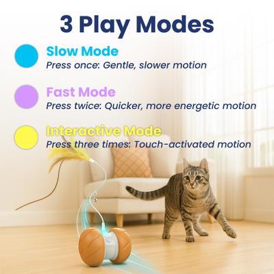 Show full view: PawsPik Feather Tail Rechargeable Spinner Chasers Cat Toy, Orange slide 5 of 12