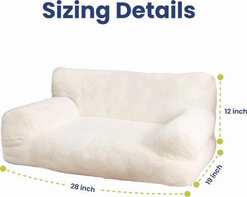 Show full view: PawsPik Plush Support Sofa Bed for Dogs & Cats, White slide 5 of 11