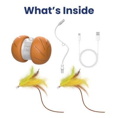 Show full view: PawsPik Feather Tail Rechargeable Spinner Chasers Cat Toy, Orange slide 10 of 12