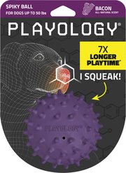 Playology Bacon Scented Spiky Tough Squeaky Ball Dog Toy, Purple, Medium