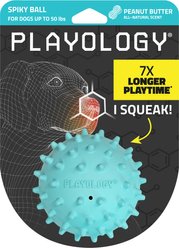 Playology Peanut Butter Scented Spiky Tough Squeaky Ball Dog Toy, Blue, Medium