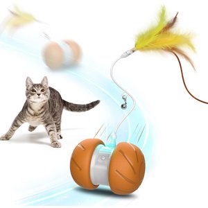 PawsPik Feather Tail Rechargeable Spinner Chasers Cat Toy, Orange