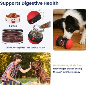 PawsPik Dual Sphere Treat-Dispensing Rolling Dog Toy, Red