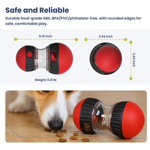 PawsPik Dual Sphere Treat-Dispensing Rolling Dog Toy, Red