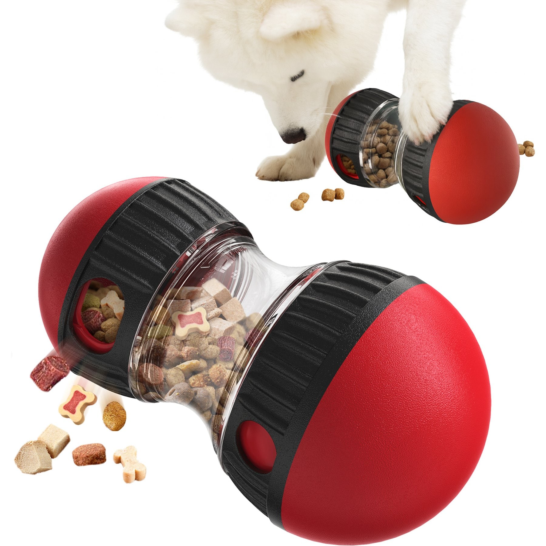 PawsPik Dual Sphere Treat-Dispensing Rolling Dog Toy, Red