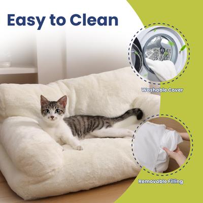 Show full view: PawsPik Plush Support Sofa Bed for Dogs & Cats, White slide 7 of 11