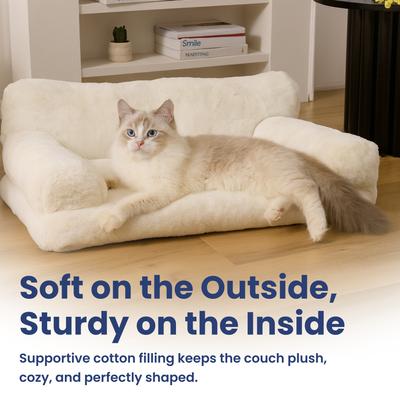 Show full view: PawsPik Plush Support Sofa Bed for Dogs & Cats, White slide 9 of 11
