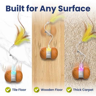 Show full view: PawsPik Feather Tail Rechargeable Spinner Chasers Cat Toy, Orange slide 7 of 12