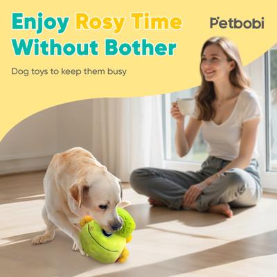 Show full view: Petbobi The Veggie Scout Bobby Interactive Squeaky Dog Plush Toy, Green slide 5 of 6