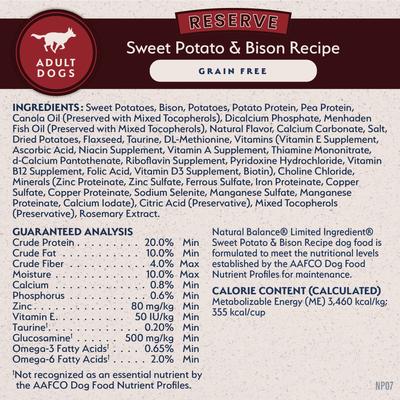 Show full view: Natural Balance Limited Ingredient Reserve Grain-Free Sweet Potato & Bison Recipe Dry Dog Food, 22-lb bag slide 7 of 11