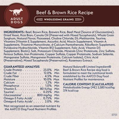 Show full view: Natural Balance Limited Ingredient Beef & Brown Rice Recipe Dry Dog Food, 12-lb bag slide 7 of 11