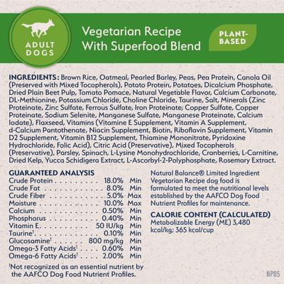 Show full view: Natural Balance Limited Ingredient Vegetarian Recipe Dry Dog Food, 12-lb bag slide 7 of 10
