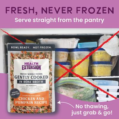 Show full view: Health Extension Gently Cooked Chicken & Pumpkin Recipe Wet Dog Food, 9-oz pouch, 10 count slide 6 of 11