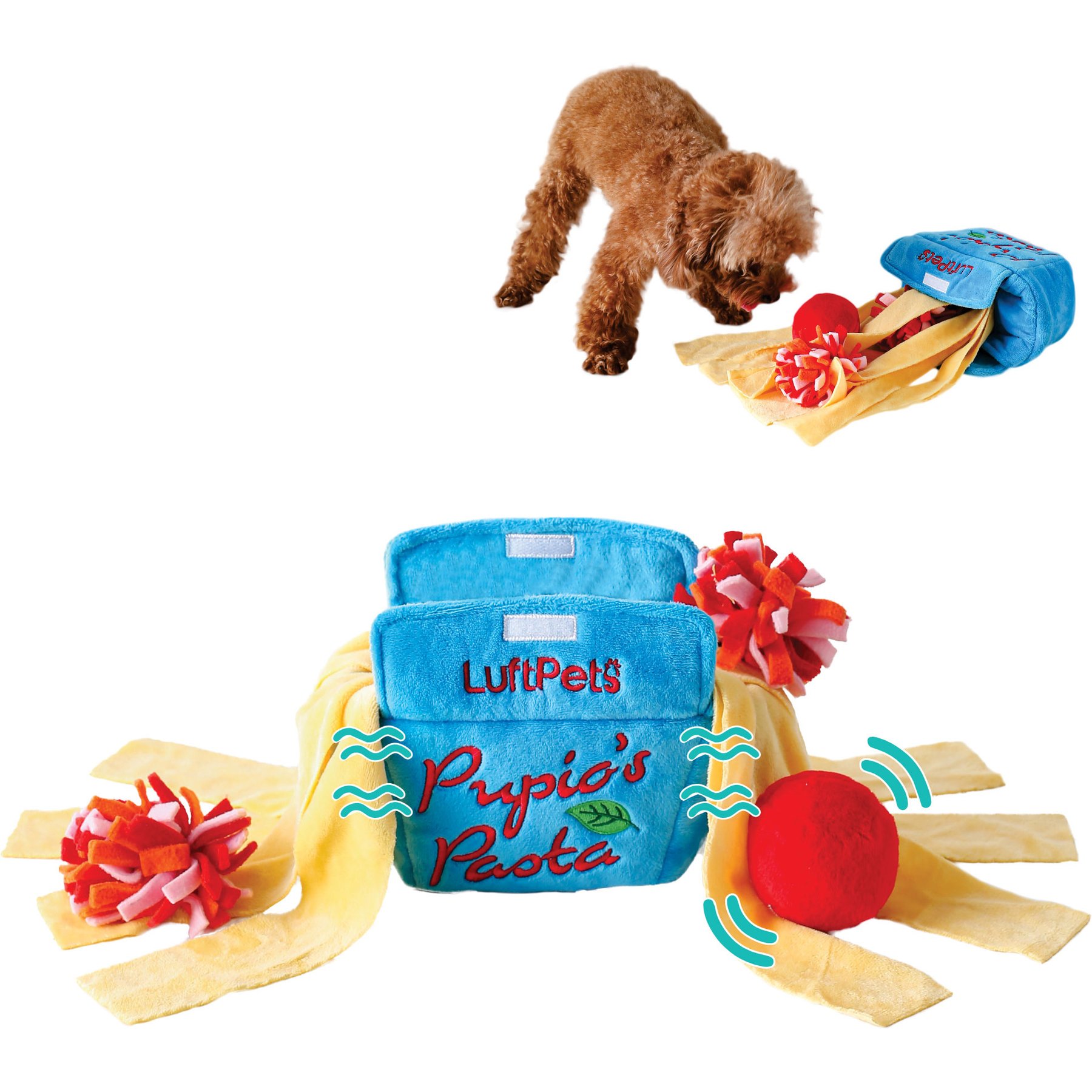 LuftPets Pupio's Crinkly Pasta Snuffle Mat Dog Toy, Blue