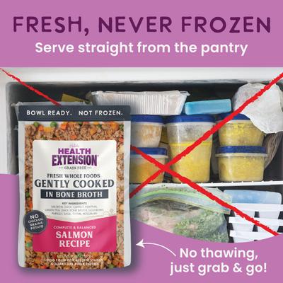 Show full view: Health Extension Gently Cooked Grain-Free Salmon Recipe Wet Dog Food, 9-oz pouch, 1 count slide 5 of 11