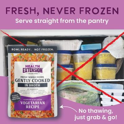 Show full view: Health Extension Gently Cooked Grain-Free Vegetarian Recipe Wet Dog Food, 3-oz pouch, 10 count slide 6 of 10