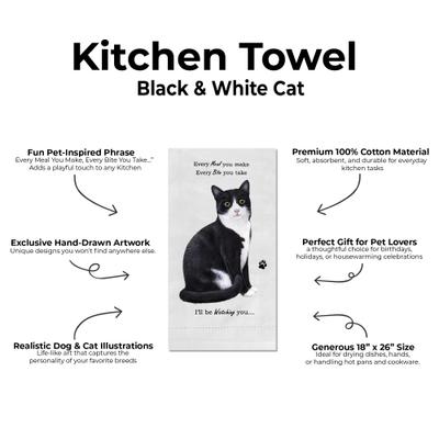 Show full view: E&S PETS Black & White Cat Cotton Kitchen Towel slide 2 of 6