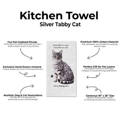 Show full view: E&S PETS Silver Tabby Cat Cotton Kitchen Towel slide 2 of 6