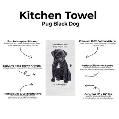 Show full view: E&S PETS Black Pug Cotton Kitchen Towel slide 2 of 6