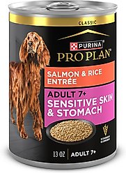 Purina Pro Plan Sensitive Stomach & Skin Senior Salmon & Rice Entrée Classic Wet Dog Food, 13-oz can, case of 12