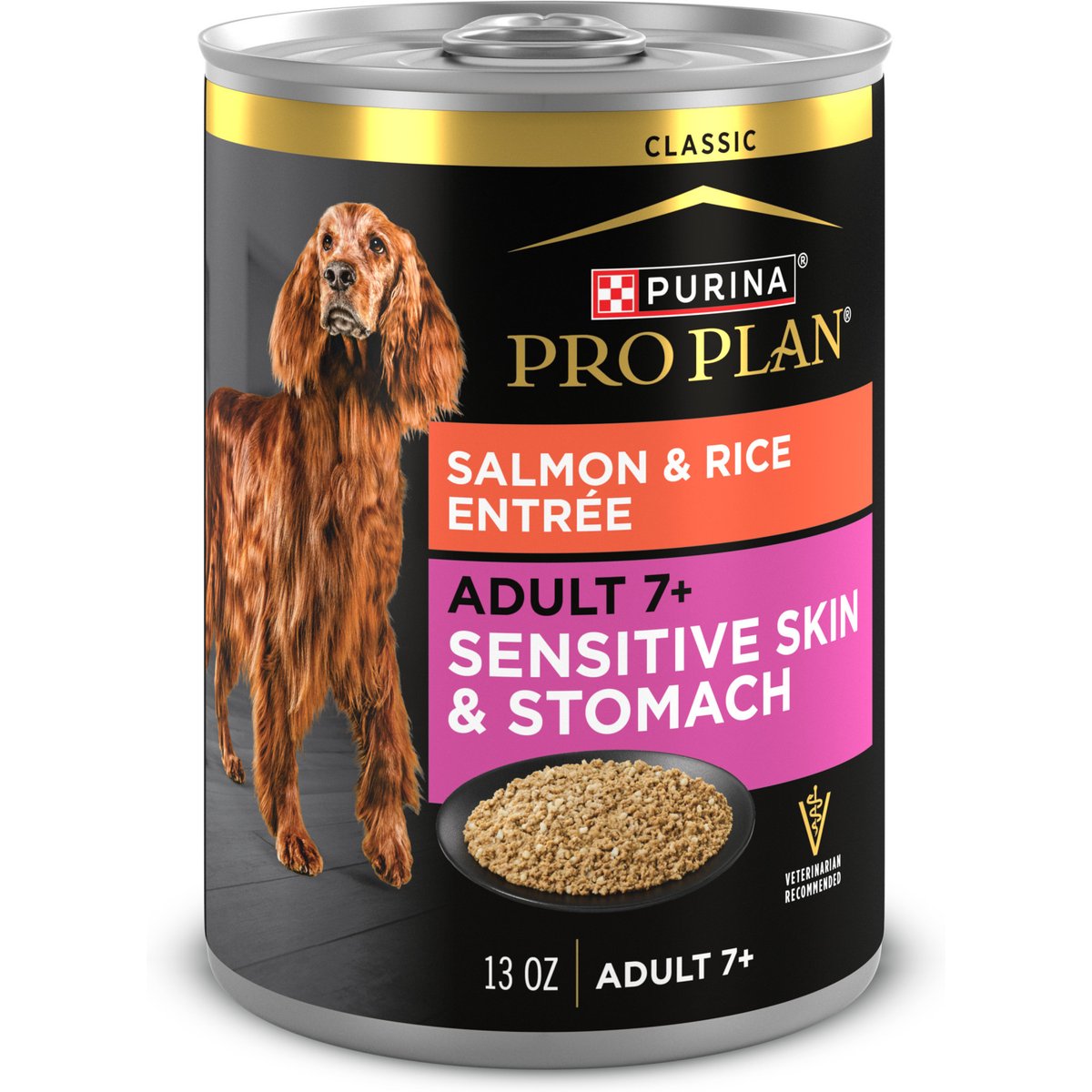 Purina Pro Plan Sensitive Stomach & Skin Senior Salmon & Rice Entrée Classic Wet Dog Food, 13-oz can, case of 12