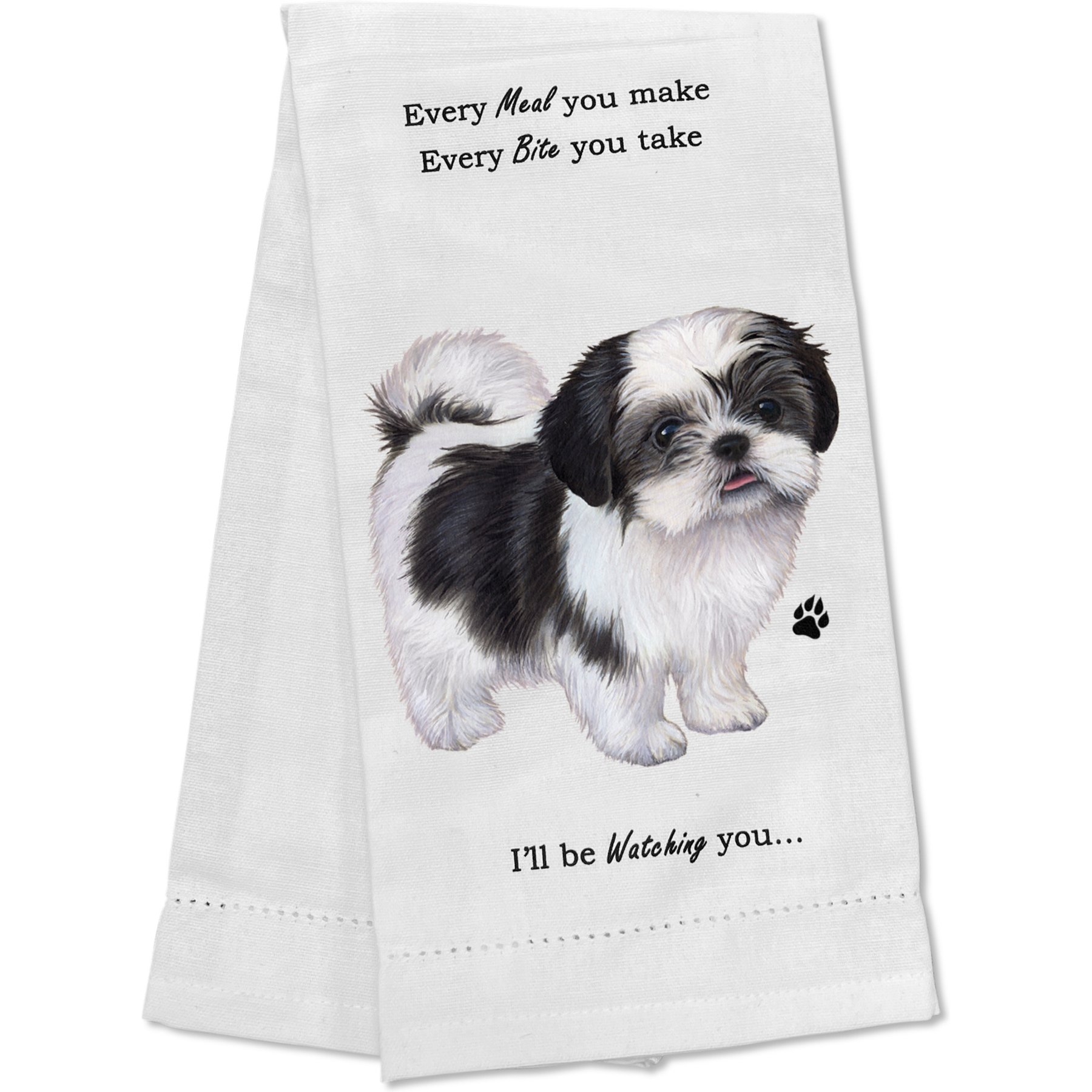 E&S PETS Shih Tzu Black & White Puppy Cut Cotton Kitchen Towel