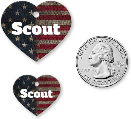 Show full view: Buckle-Down Vintage US Flag Personalized Aluminum Heart Shaped Dog ID Tag, Small slide 4 of 5