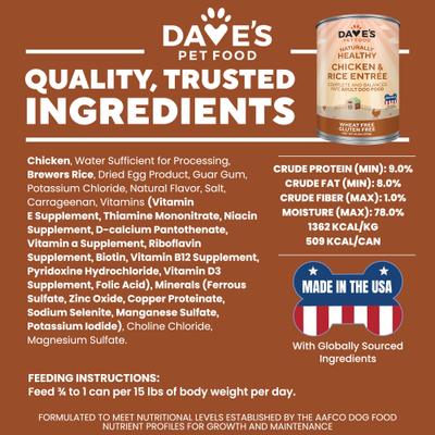 Show full view: Dave's Pet Food Naturally Healthy Chicken & Rice Recipe Pate Canned Wet Dog Food, 13.2-oz can, case of 12 slide 7 of 11
