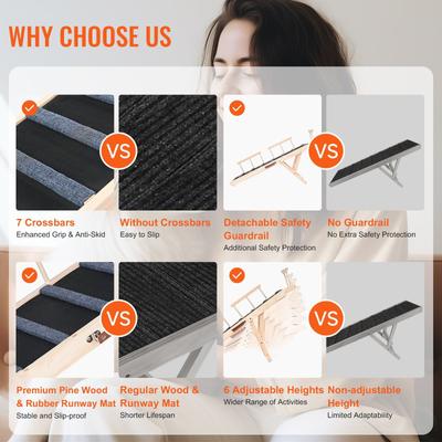 Show full view: jansno 6-Level Adjustable Folding Wooden Pet Ramp, Natural slide 3 of 6