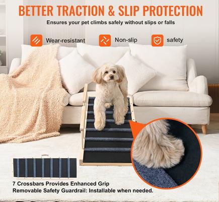 Show full view: jansno 6-Level Adjustable Folding Wooden Pet Ramp, Natural slide 2 of 6